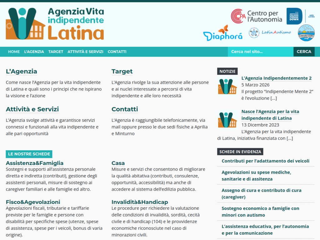 Schermata sito AVI - Agenzia per la Vita Indipendente Latina