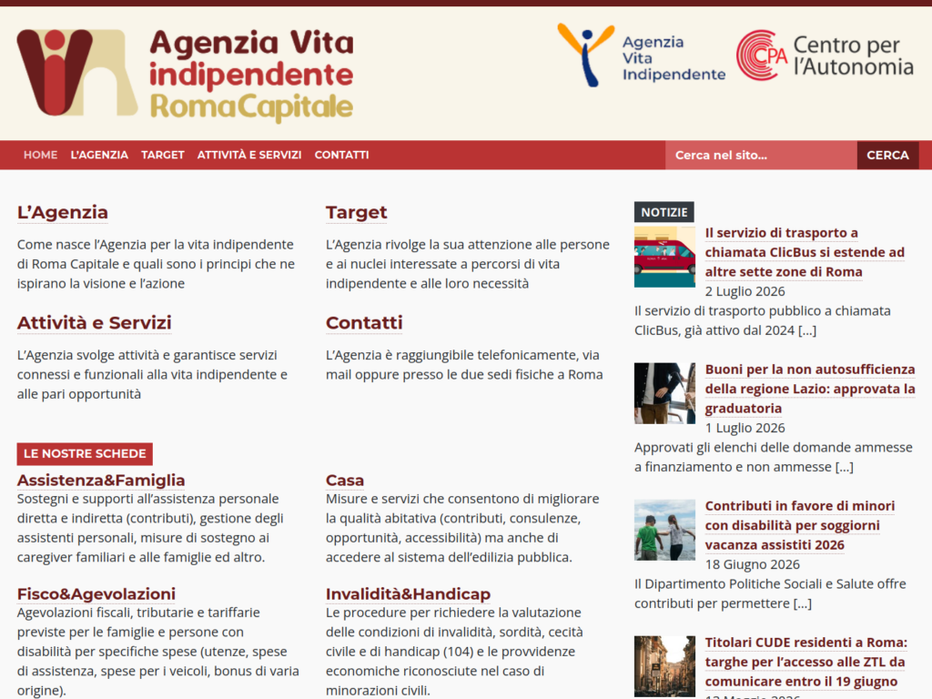 Schermata sito AVI - Agenzia per la Vita Indipendente Roma